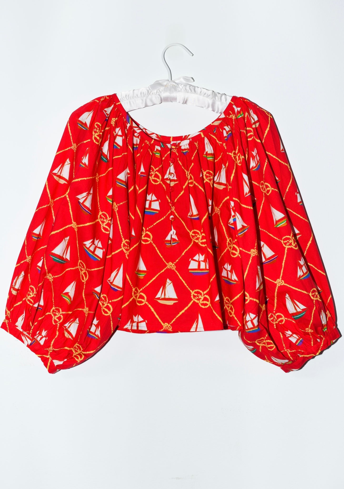 Cropped Shirred Half Placket Blouse | Cotton Poplin