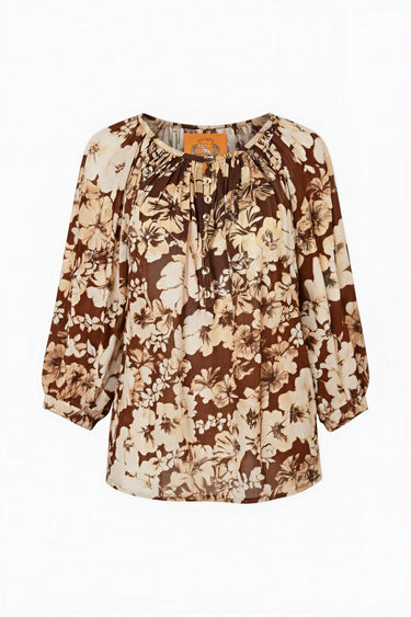 Shirred Half Placket Blouse | Cotton Voile Coniglio Palm Beach