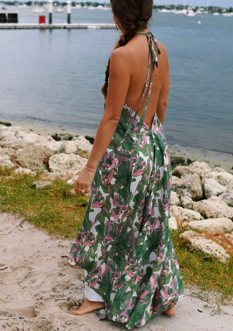 Seaspray Halter Maxi Dress | Silk Habotai