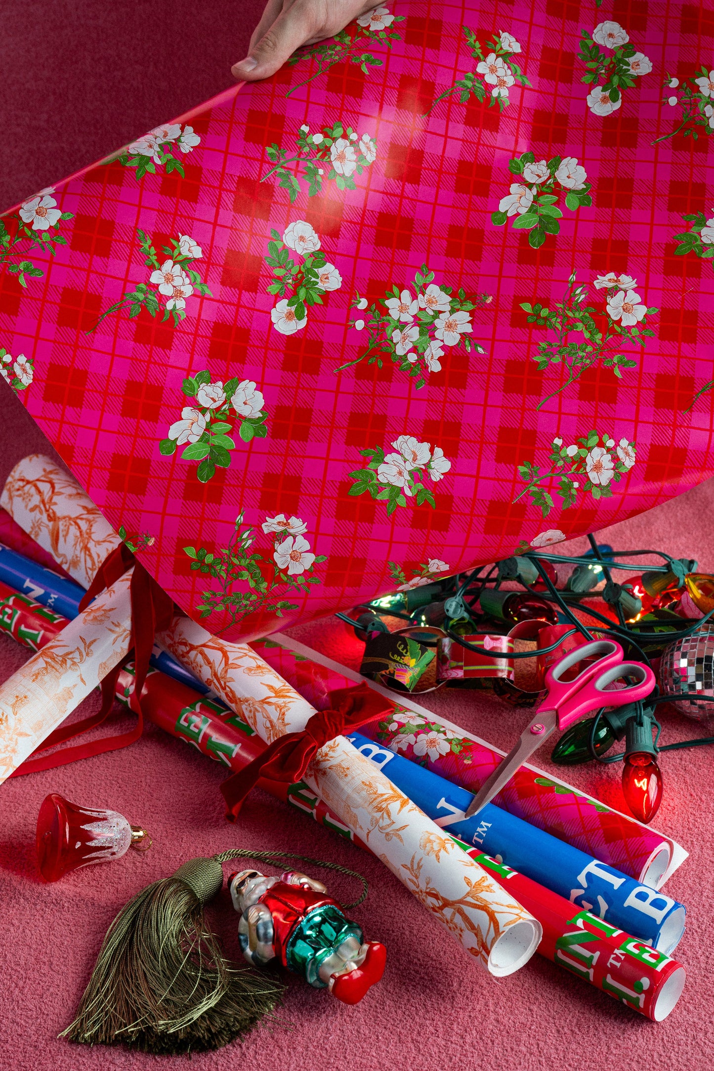 Botanical Plaid Berry Petals Gift Wrap