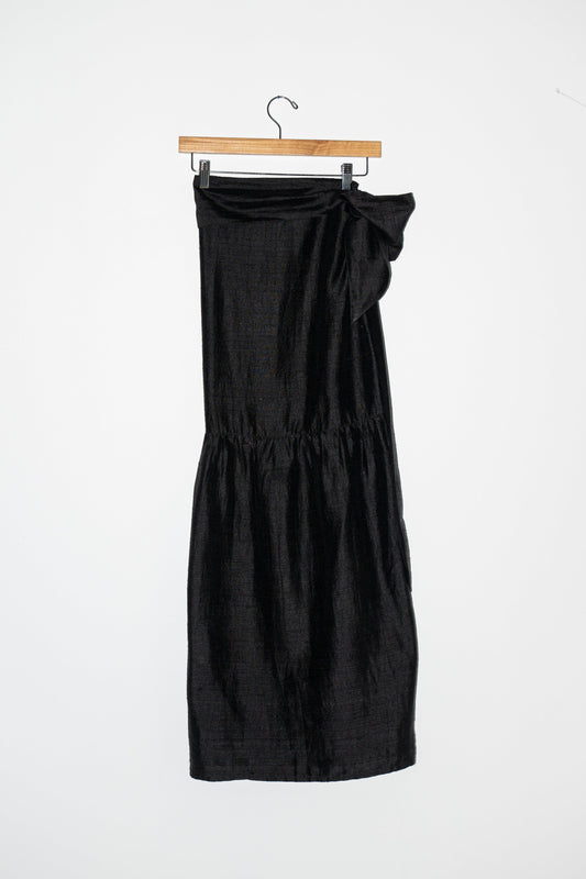 Shirred Wrap Midi Skirt | Silk Dupioni