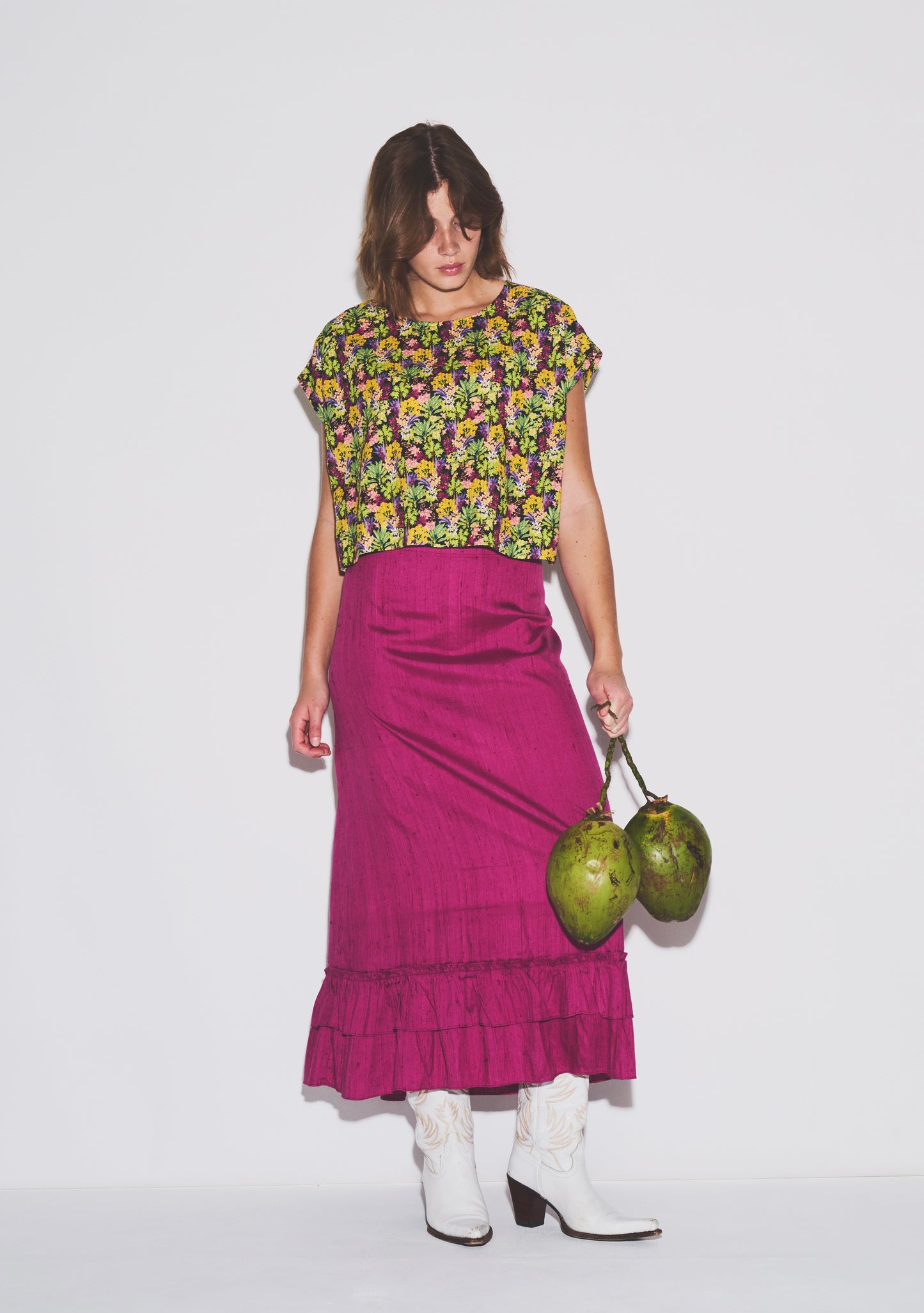 Cinch Back Midi Skirt | Silk Dupioni