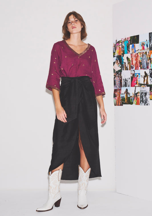 Wrap Around Slit Skirt | Silk Dupioni