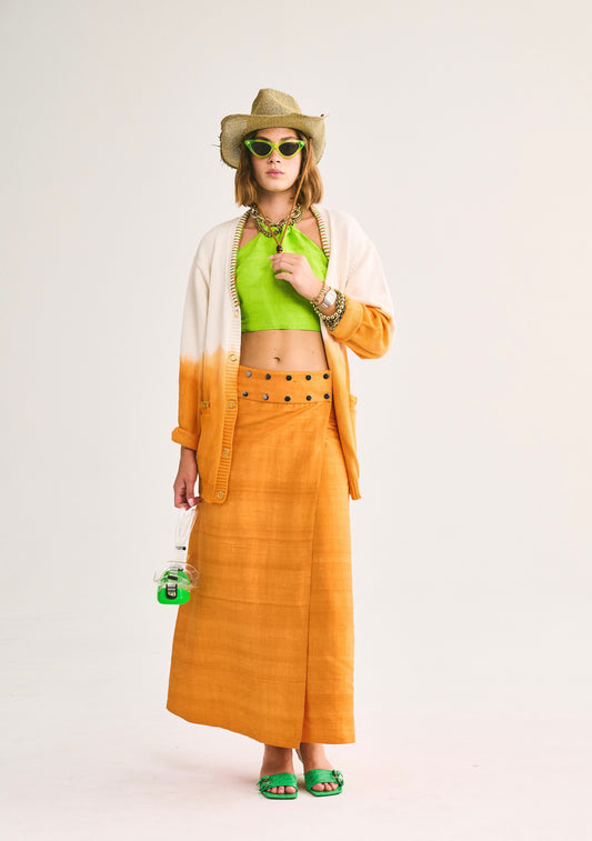 Flagpole Snap Midi Skirt | Silk Dupioni