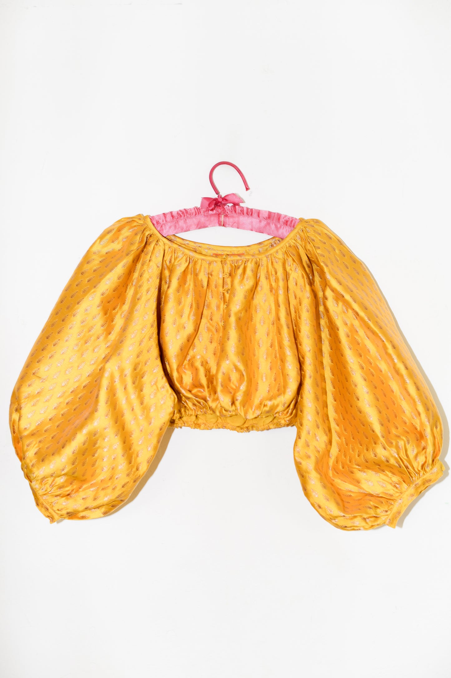 Cropped Shirred Half Placket Blouse | Brocade