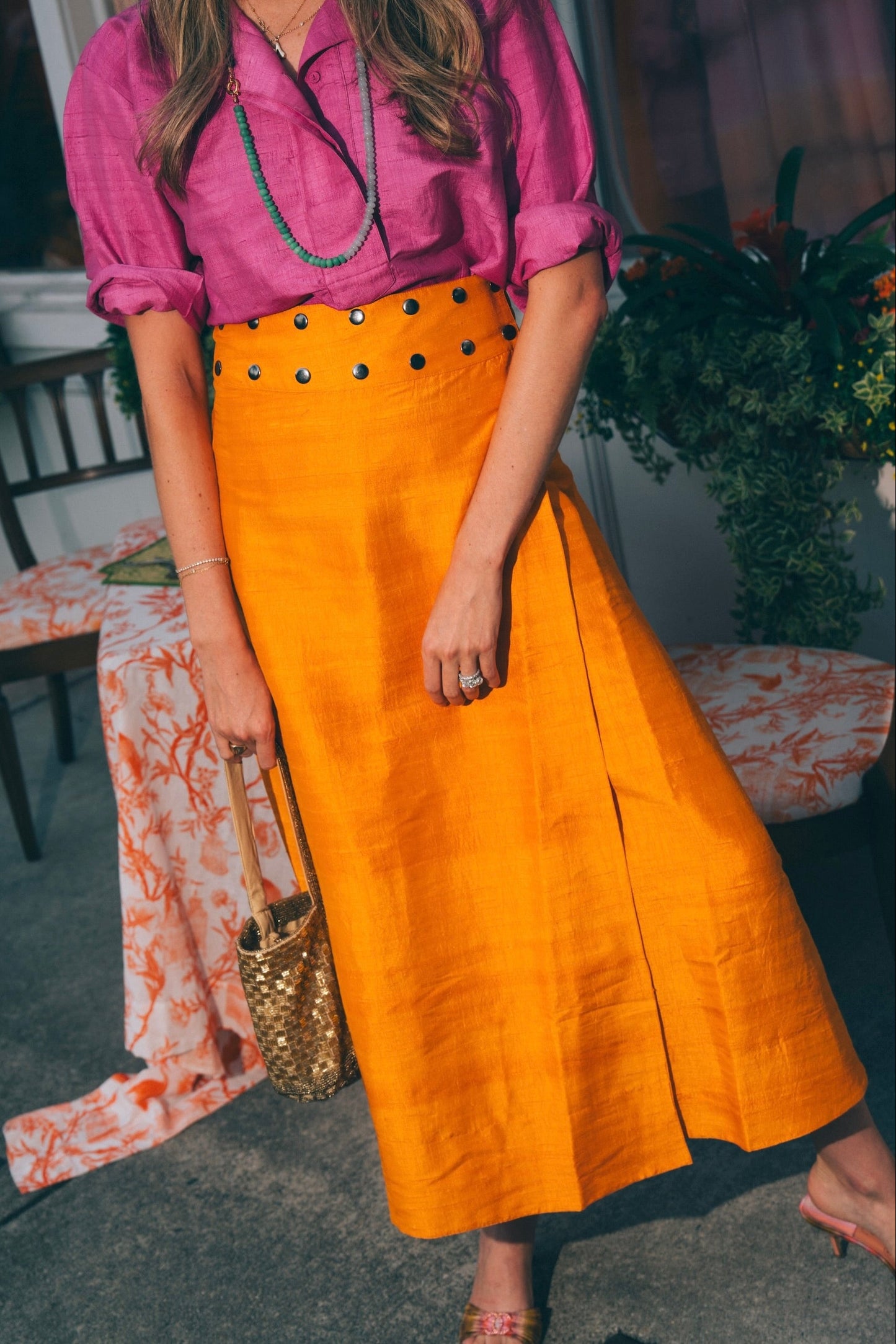 Flagpole Snap Midi Skirt | Silk Dupioni