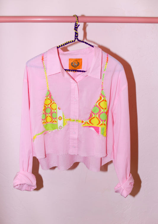 Cropped Business Casual Button Down | Embroidered Cotton Voile
