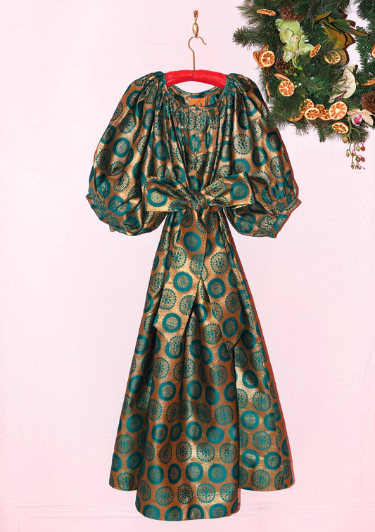 Shirred Half Placket Maxi Dress | Brocade