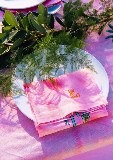Dinner Napkin | Petit Palm Colony Pink Tie Dye Coniglio Palm Beach