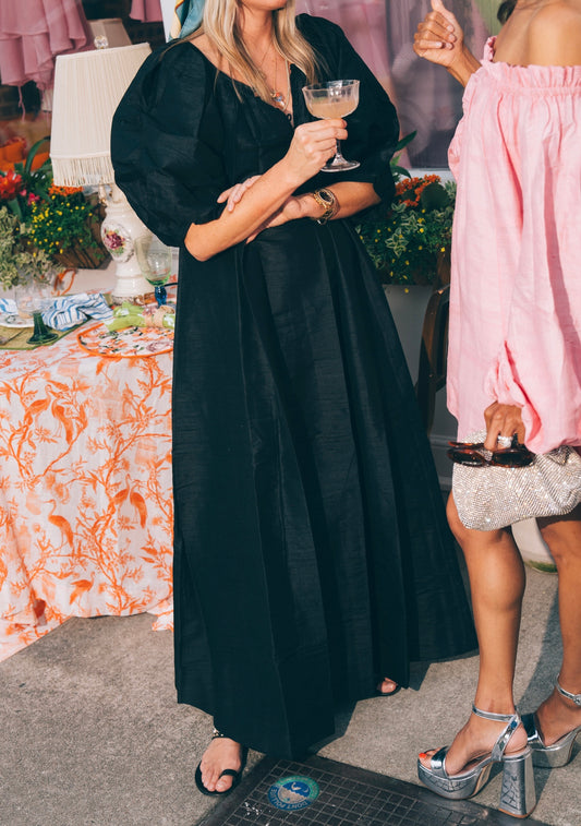 Shirred Half Placket Maxi Dress | Silk Dupioni