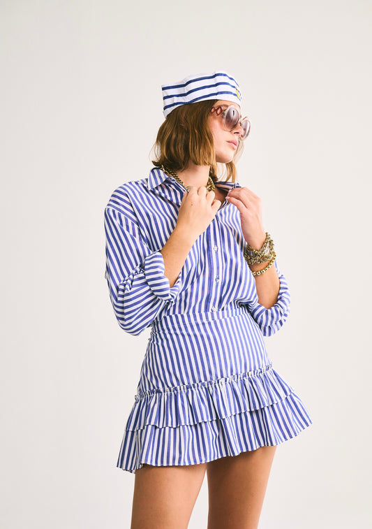 Cinch Back Mini Skirt | Cotton Stripe