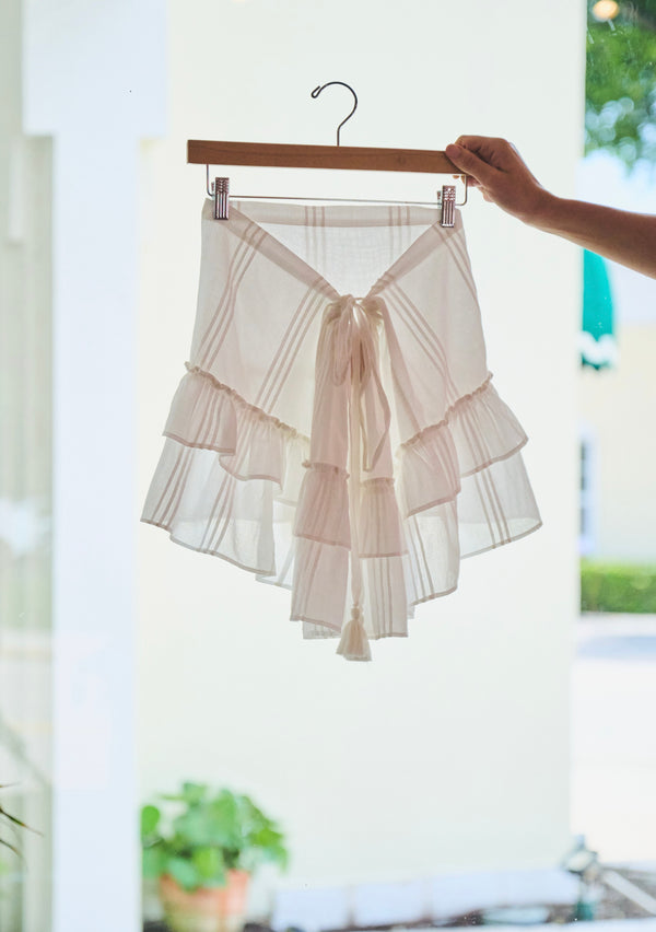 Cinch Back Mini Skirt | Pintuck Cotton with Lace