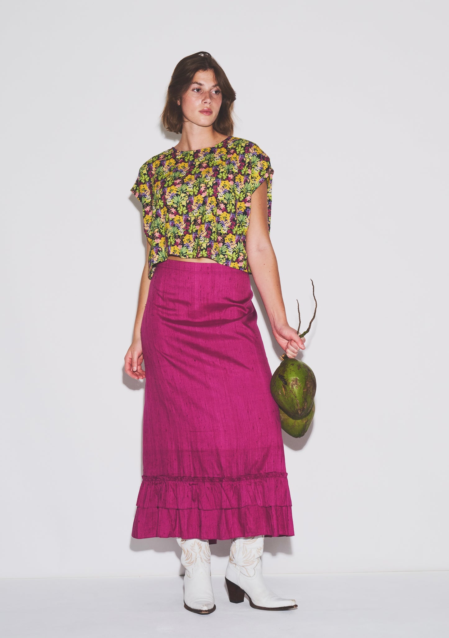 Cinch Back Midi Skirt | Silk Dupioni