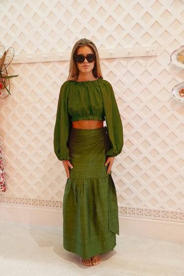 Monterey Shirred Wrap Midi Skirt | Silk Dupioni