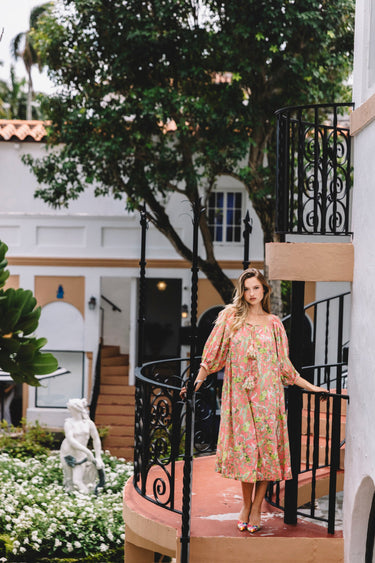 Full Shirred Tie Neck Midi Dress | Cotton Voile Coniglio Palm Beach