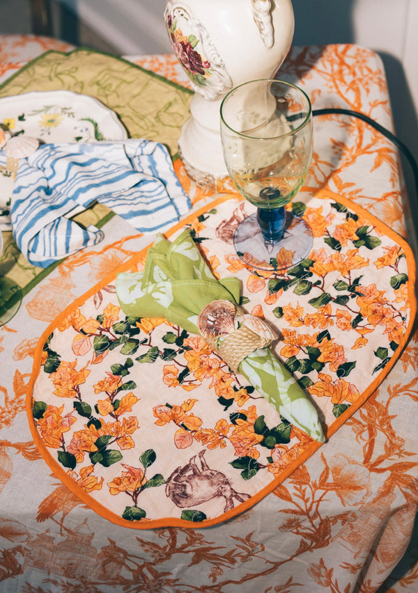 Quilted Terry Reversible Round Placemat Set in Coniglio Botanical