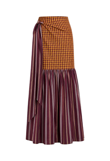 Monterey Shirred Wrap Midi Skirt | Combo Gingham Stripe