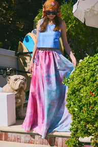 Hand Dye Royal Adjustable Maxi Skirt