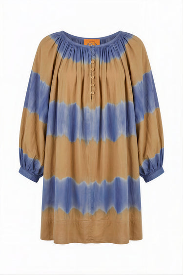 Shirred Half Placket Mini Dress | Cotton Poplin