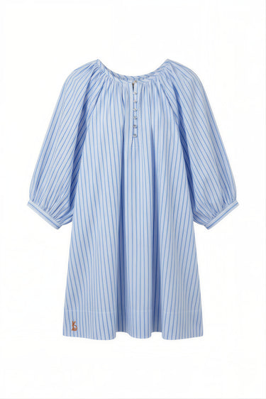 Shirred Half Placket Mini Dress | Yarn Dye Cotton