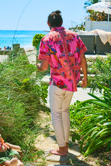 Hand Dye Mens Short Sleeve Button Down | Linen