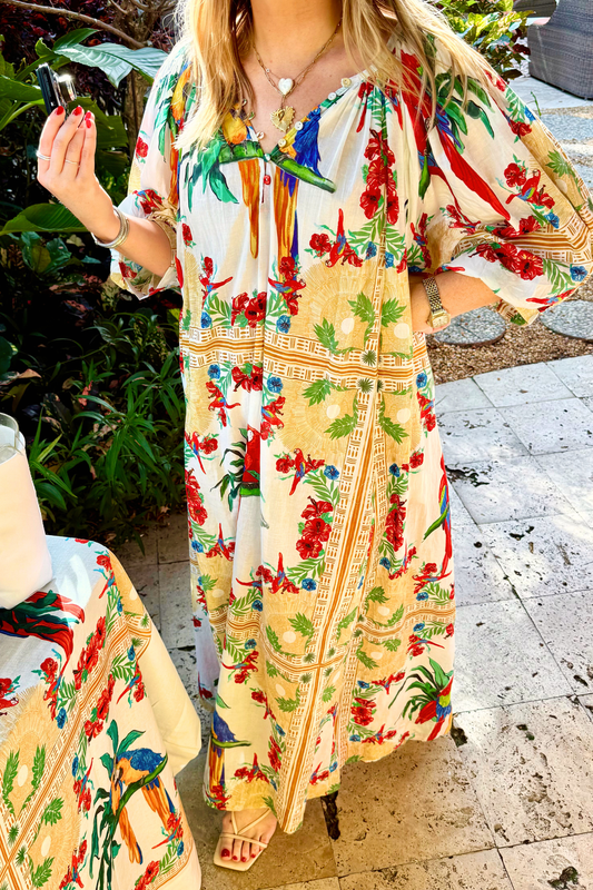 Shirred Half Placket Maxi | Cotton Voile