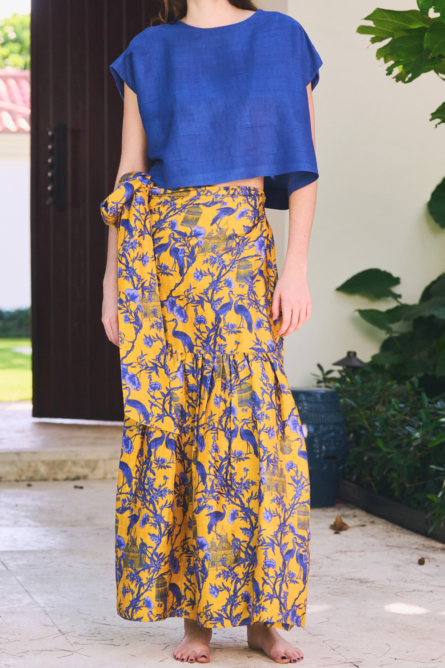 Shirred Wrap Midi Skirt | Silk Dupioni