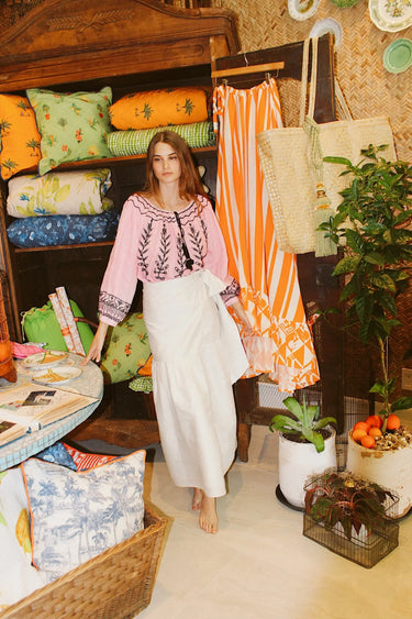 Delray Blouse | Linen Pink Hand Dye Coniglio Palm Beach