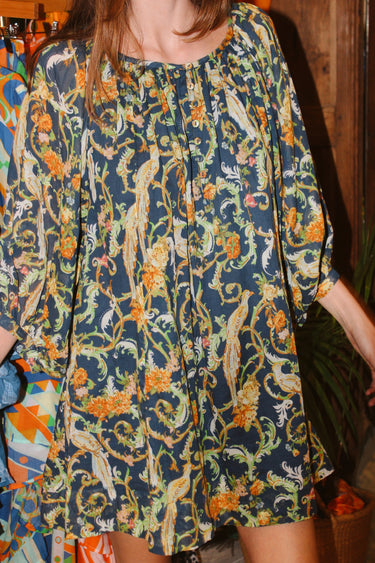 Shirred Half Placket Mini Dress | Cotton Gauze