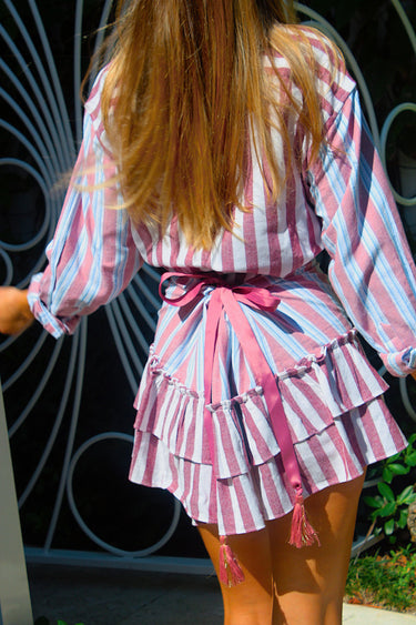 Gogo Cinch Back Mini Skirt | Yarn Dye Cotton Coniglio Palm Beach