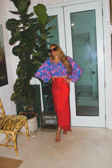 Sloane Wrap Around Slit Midi Skirt | Silk Charmeuse Coniglio Palm Beach