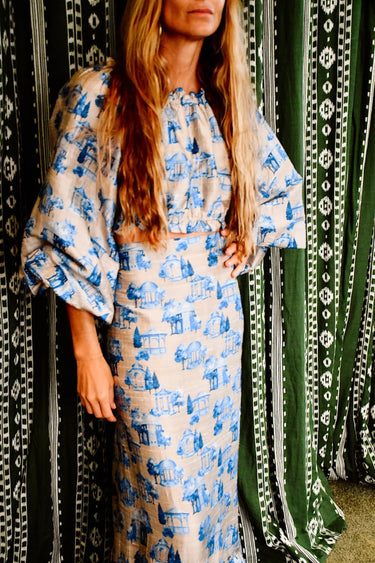 Long Sleeve Laurie Crop Top | Silk Dupioni Coniglio Palm Beach
