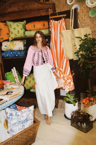 Monterey Shirred Wrap Midi Skirt | Silk Dupioni Coniglio Palm Beach