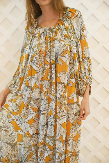 Shirred Half Placket Maxi | Viscose Georgette Coniglio Palm Beach