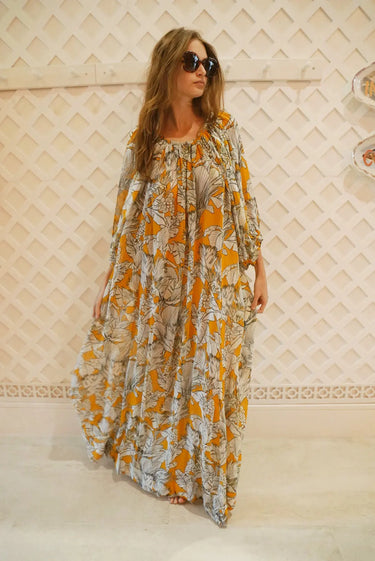 Shirred Half Placket Maxi | Viscose Georgette Coniglio Palm Beach