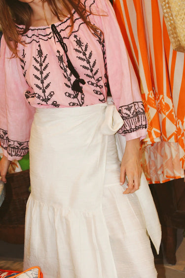 Monterey Shirred Wrap Midi Skirt | Silk Dupioni Coniglio Palm Beach