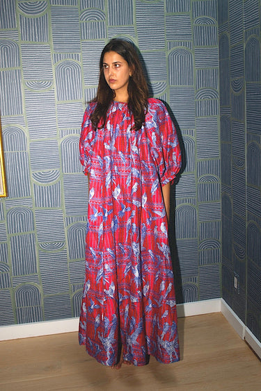 Shirred Half Placket Maxi Dress | Silk Dupioni