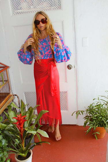 Sloane Wrap Around Slit Midi Skirt | Silk Charmeuse Coniglio Palm Beach