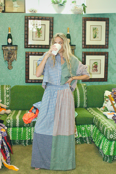 Flagpole Shirred Maxi Snap Skirt | Brushed Flannel Patchwork