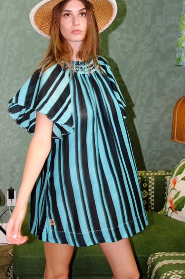 Flagler Mini Dress | Cotton Gauze Teal Hand Dye Coniglio Palm Beach
