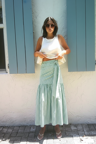 Monterey Shirred Wrap Midi Skirt | Cotton Yarn Dye