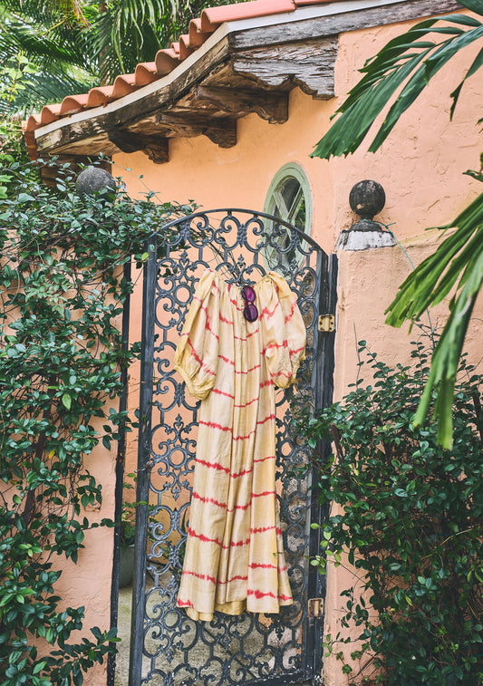 Shirred Half Placket Maxi Dress | Silk Dupioni