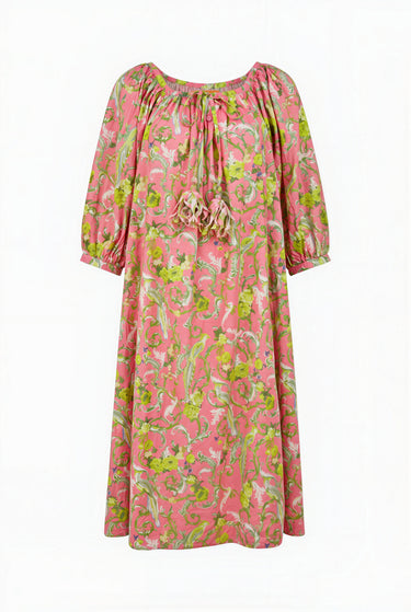 Full Shirred Tie Neck Midi Dress | Cotton Voile
