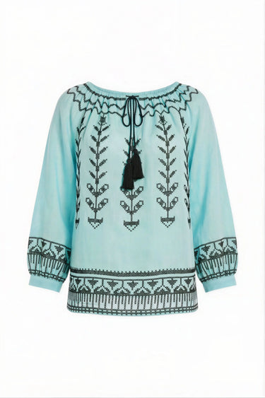 Delray Blouse | Linen Teal Hand Dye