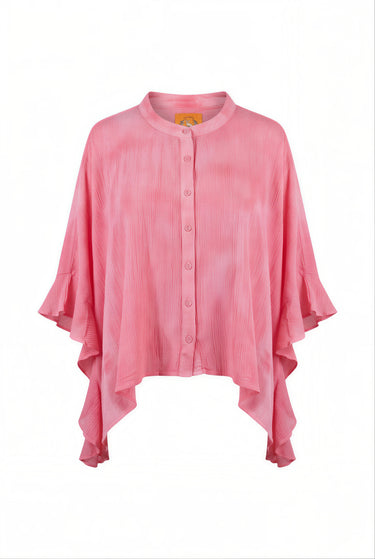 Hand Dye Button Front Scarf Top | Crinkle Cotton