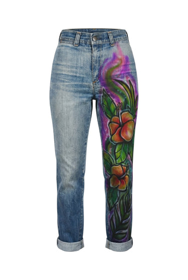 Airbrush Denim Orange Flowers | Vintage Denim