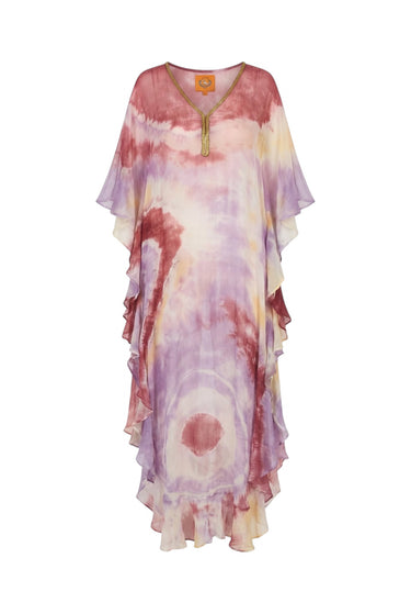 V Neck Ruffle Maxi Caftan | Viscose Chiffon