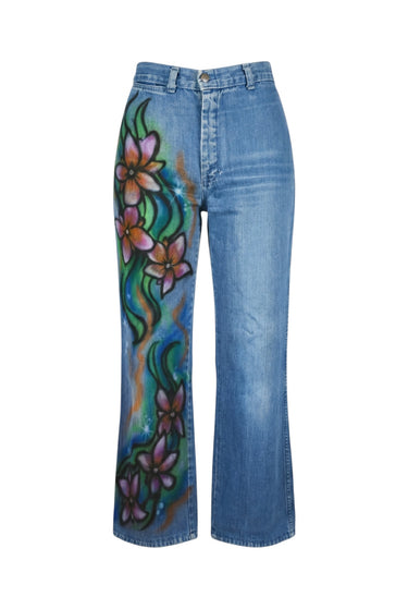 Airbrush Denim Blue Flowers | Vintage Denim