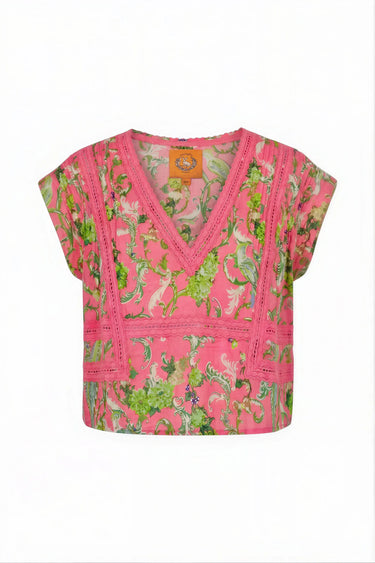 Eve V-Neck Crop Top | Cotton Voile - ROYAL BIRDS TOURMALINE Coniglio Palm Beach
