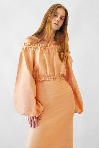 Long Sleeve Laurie Crop Top | Silk Dupioni
